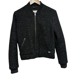 Abercrombie Fitch Jacket Womens M Black Wool Bomber Zip Front Speckled Pockets